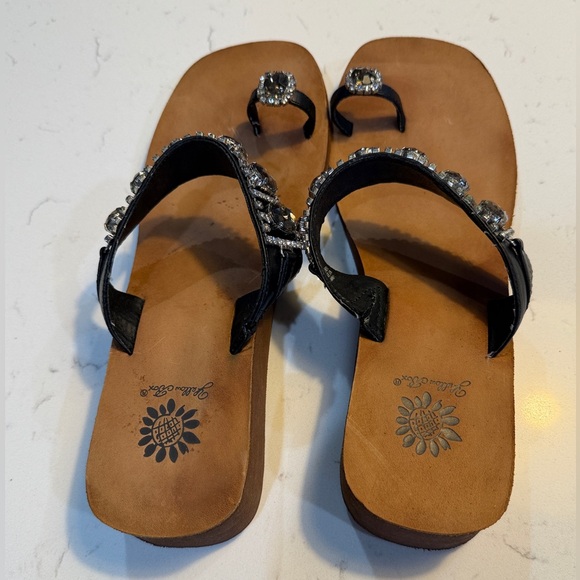 Yellow Box Leather Upper Rhinestone Embellished Sandals Boho chic Women Size 8.5 - Picture 6 of 11